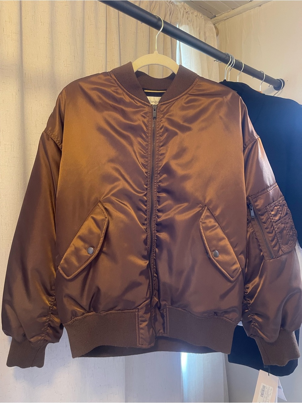 Saint Laurent Brown Satin-Look Bomber Jacket
